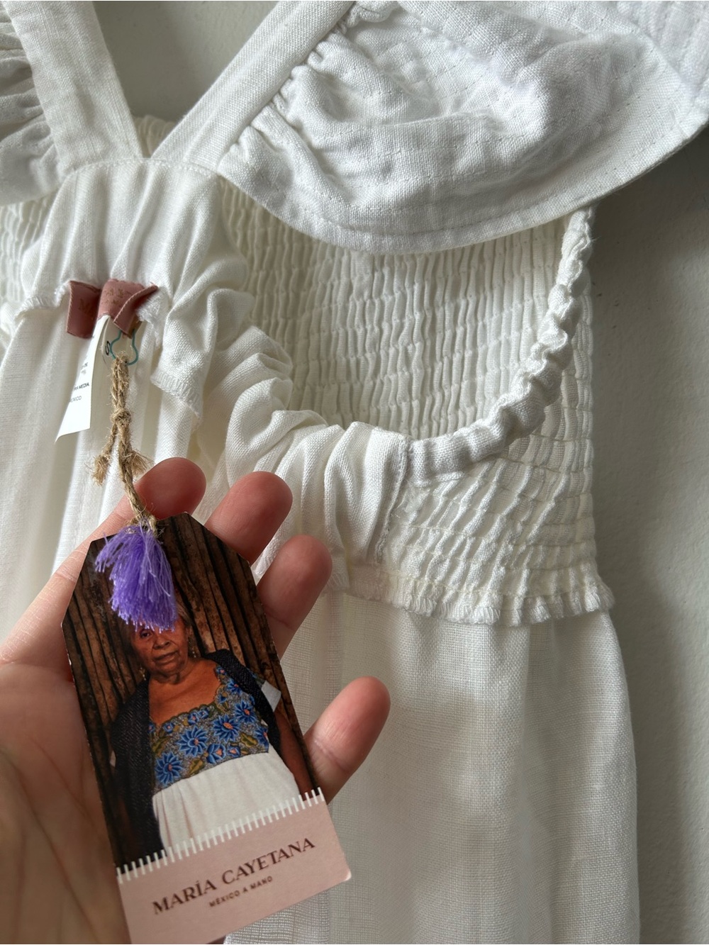 NWT Maria Cayetana Luxury Hand made in Mexico White Linen Maxi Dress - Picture 10 of 16